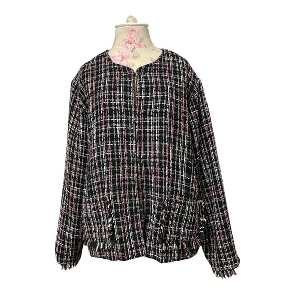 Chico's Tweed Fringe Blazer, Black Lining, with Two Front Pockets - Picture 4 of 12